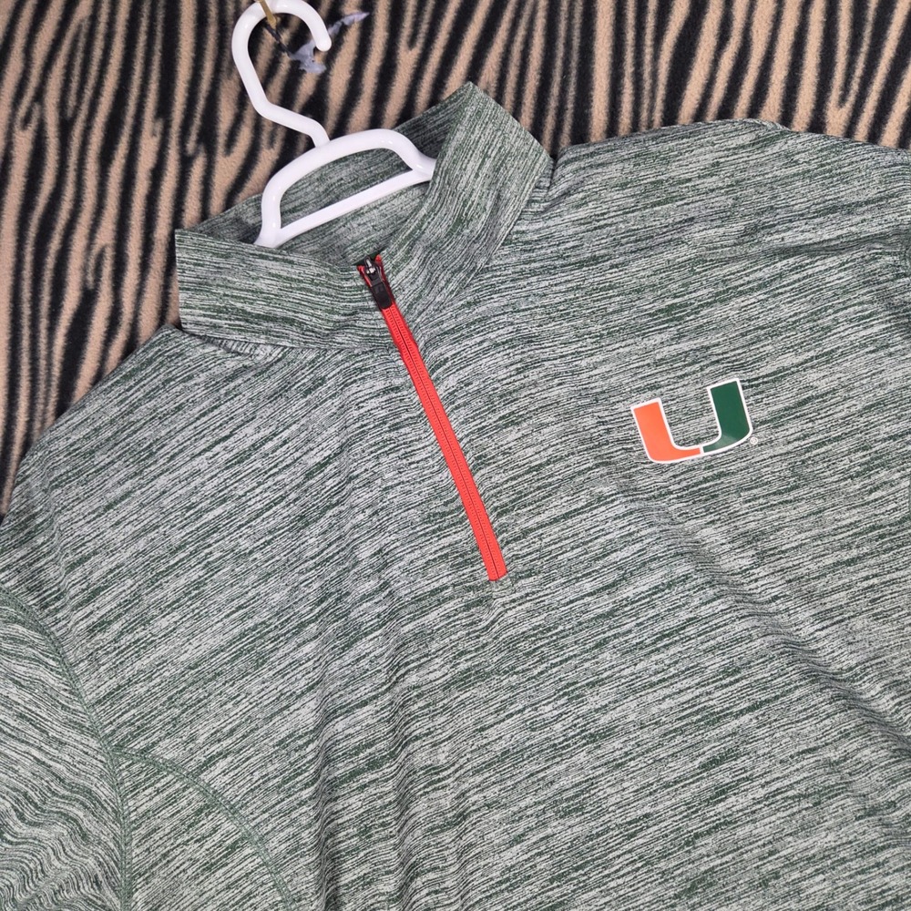 Russell Miami Hurricanes Quarter Zip Pullover Green Heather Mens XL NCAA